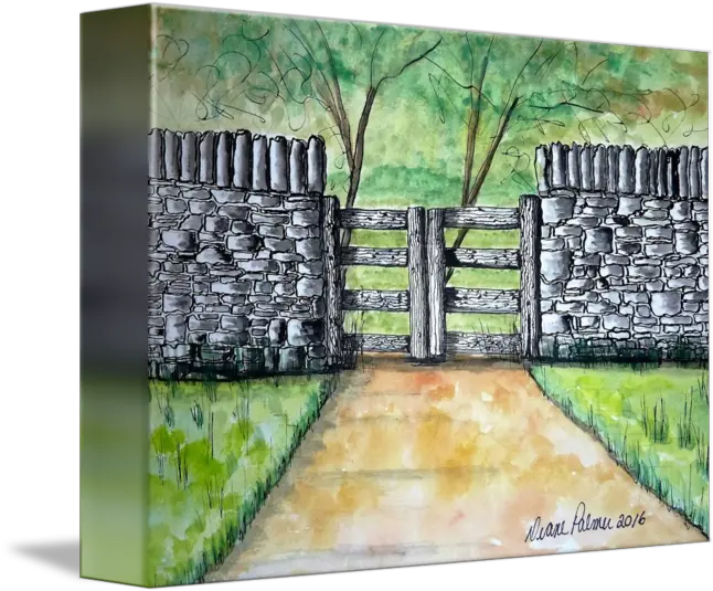 Stone Wall Ink And Watercolor Painting By Diane Palmer Visual Arts Png Stone Wall Png