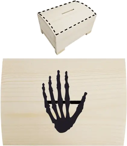 Wooden Money Box With Printing Skeleton Hand Devná Truhlika Png Skeleton Hand Png