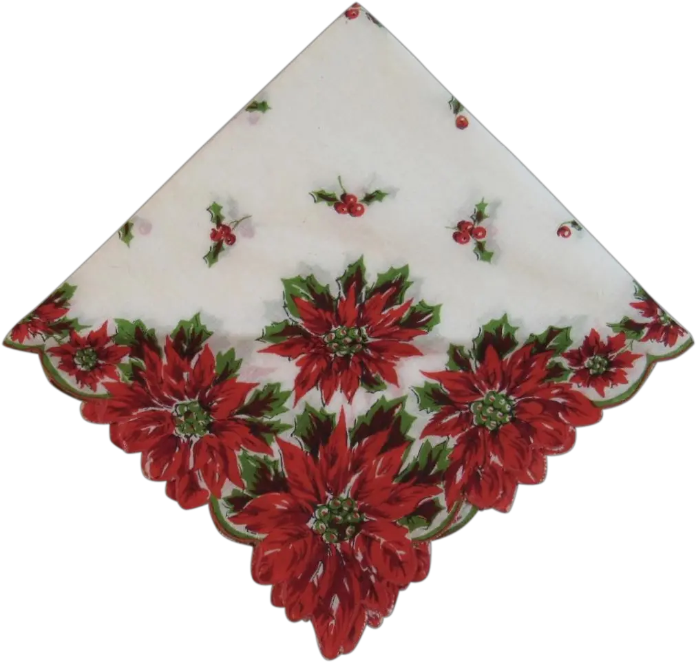 Vintage Christmas Poinsettia Hanky Decorative Png Poinsettia Transparent Background