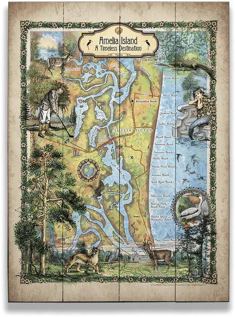 Historic Amelia Island Florida Vintage Map Painting Png Florida Map Png