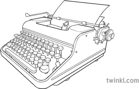 Typewriter Black And White Illustration Twinkl Line Art Png Typewriter Png