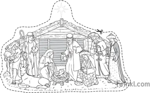 Nativity Scene Black And White 2 Illustration Twinkl Sketch Png Nativity Scene Png