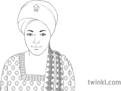 Sikh Woman With Turban Black And White Illustration Twinkl White Woman Turban Png Turban Png