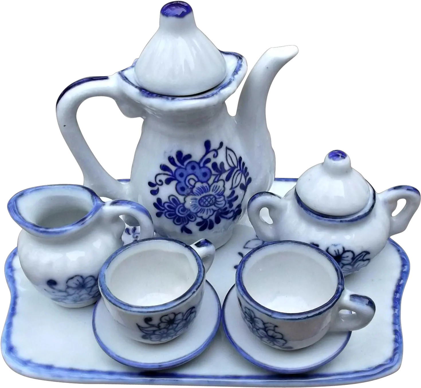 Purple Iris Miniature Porcelain Tea Set Teapot Full Size Vintage Blue And White Tea Set Png Teapot Png