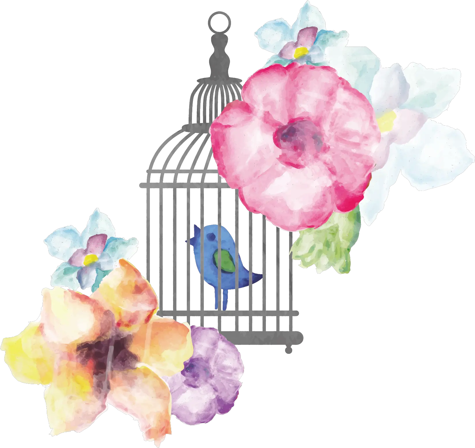 Birdcage Watercolor Painting Watercolour Flower And Birds Png Cage Png
