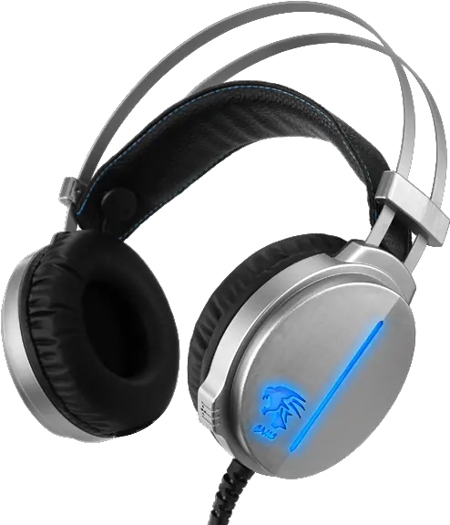 Silver Pc Gaming Headset With Built In Mic U0026 Blue Led Lights Portable Png Gaming Headset Png