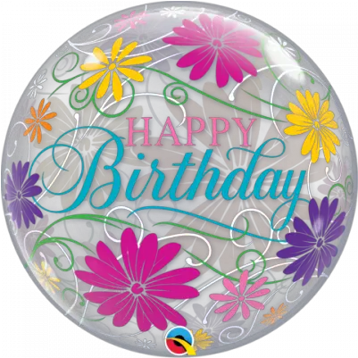 Qualatex Bubble 22 Birthday Flowers U0026 Filigree With Helium Happy Birthday Flowers Png Filigree Png