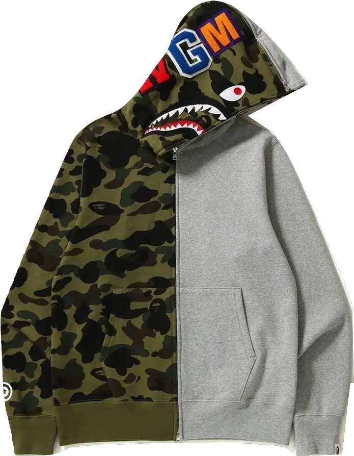 Download A Bathing Ape 1st Camo Halfu0026half Full Zip Hoodie Bape Camo Gray Hoodie Png Bape Shark Png