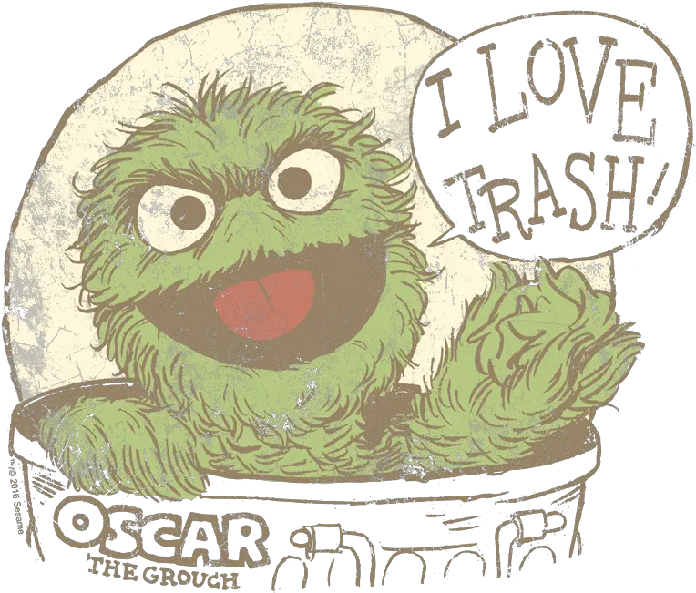 Sesame Street I Love Trash Youth T Shirt Ages 812 Cartoon Png Oscar The Grouch Png