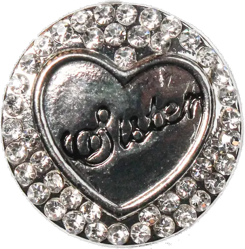20mm Silver Heart With Black Sister And Rhinestone Background Snap Charm Tropicaltrinkets Solid Png Silver Heart Png