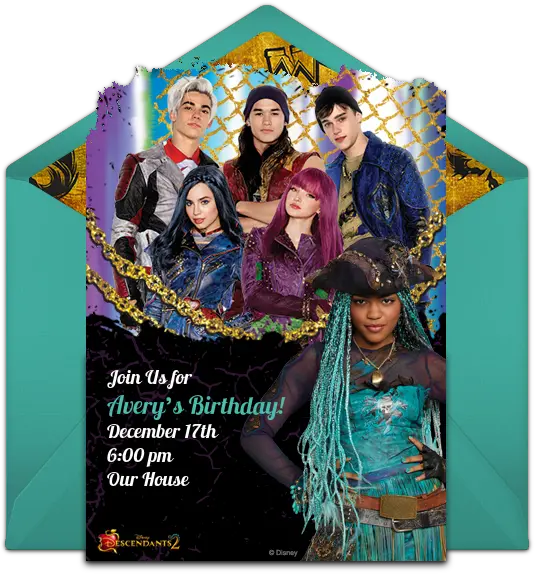 Free Descendants 2 Online Invitation Punchbowlcom Holi Png Descendants Png